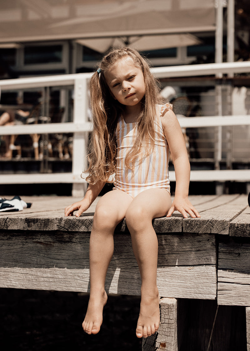 Ruffle one-piece - Gold stripe