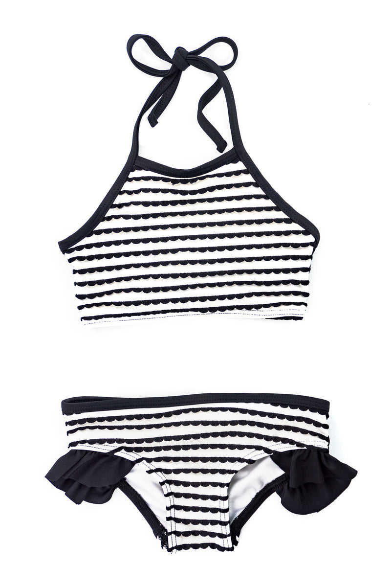 Crop bikini - Black & White Ruffle