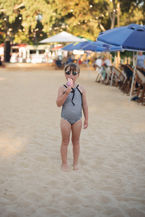 Tie front one-piece - Black & White