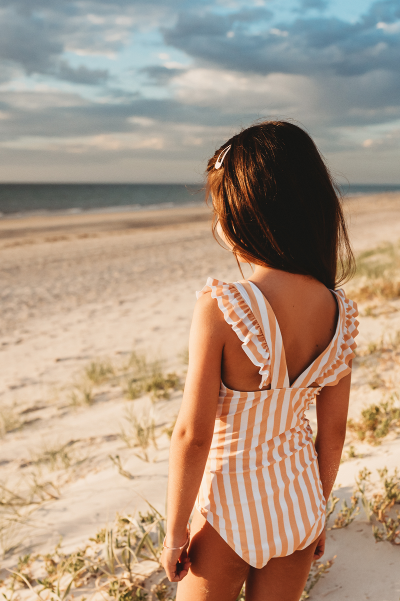 Ruffle one-piece - Gold stripe
